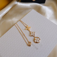 [Aethel]COLOR BLOSSOM LARIAT NECKLACE PINK GOLD WHITE MOTHER PEARL AND DIAMOND