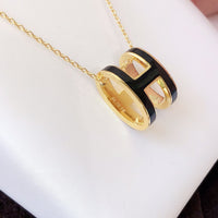 [Aethel]HM CLIC BLACK ENAMEL GOLD NECKLACE