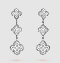 [Aethel]CLOVER 3 MOTIF DIAMOND SILVER DROP EARRINGS