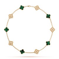 [Aethel]CLOVER 10 MOTIFS MALACHITE DIAMOND NECKLACE