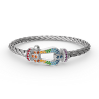 [Aethel]FORC LARGE HORSESHOE  COLORED DIAMOND BRACELET SILVER