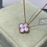 [Aethel]CLOVER 15MM DIAMOND PINK MOP NECKLACE
