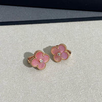 [Aethel]CLOVER MEDIUM 1 DIAMOND PINK EARRINGS