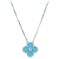 [Aethel]CLOVER 15MM DIAMOND SVRES PORCELAIN  NECKLACE SILVER