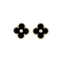[Aethel]CLOVER MEDIUM 1 MOTIFS ONYX DIAMOND EARRINGS