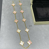 [Aethel]CLOVER 10 MOTIFS PINK MOP NECKLACE