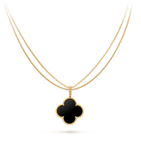 [Aethel]CLOVER 25MM GOLD ONYX BIG CLOVER NECKLACE