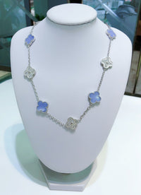[Aethel]CLOVER 10 MOTIFS CHALCEDONY DIAMONDS SILVER NECKLACE